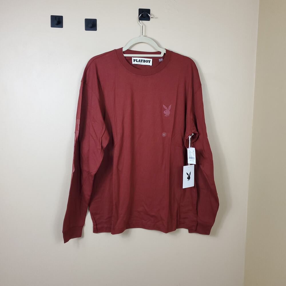 Playboy Long Sleeve Crewneck Tee in Brick Size L